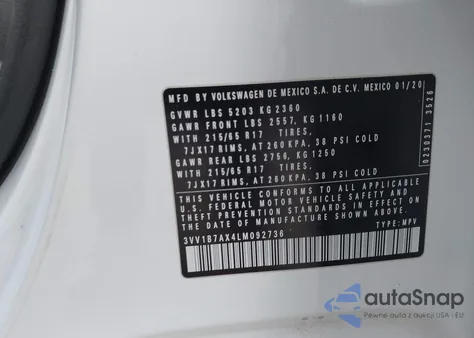 2020 Volkswagen Tiguan 2.0T S из США, поврежденный, VIN 3VV1B7AX4LM092736